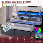 Walsunny Bed Frame with Led Light and 2 Drawers Metal Platform Bed with Button Tufted Headboard Strong Metal Slats (7504175136944)