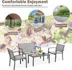 Vongrasig 4 Pieces Patio Furniture Sets,Outdoor Patio Conversation Sets with Glass Coffee Table, Small Porch Balcony Furniture, Patio Table and Chairs Set for Garden, Backyard