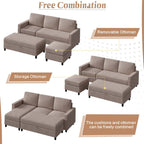 Walsunny Sectional Sofa With Long Storage Ottoman For Small Apartment#color_khaki (7136755155120)
