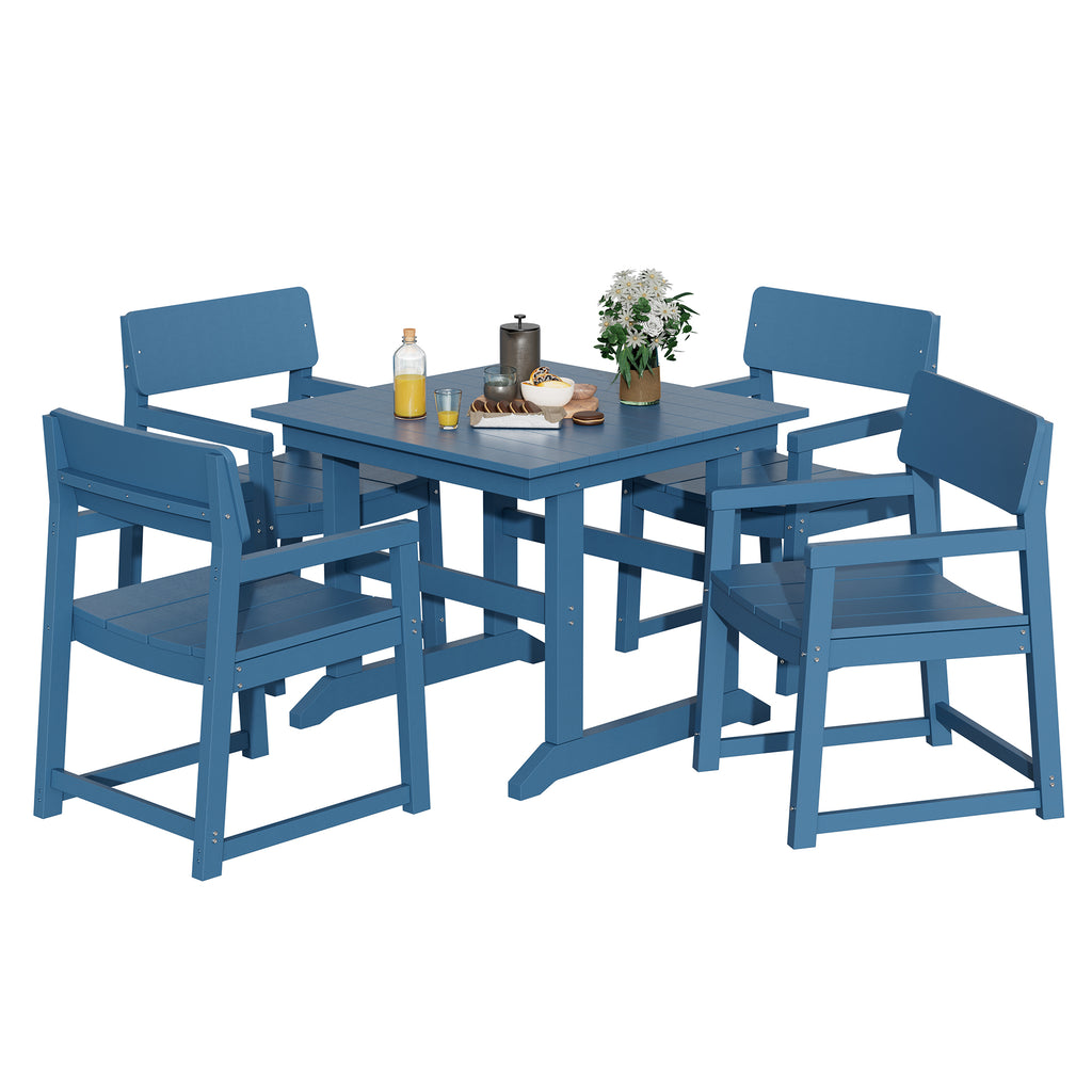 Vongrasig 5 Pieces Patio Dining Set, All Weather Outdoor HDPE Dining Furniture Set with Table and Chairs for 4, Garden Patio Furniture Set for Lawn, Backyard, Poolside
