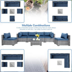 Walsunny Patio Furniture 7 Pieces Outdoor Sectional Sofa Set, Silver Wicker#color_aegean-blue