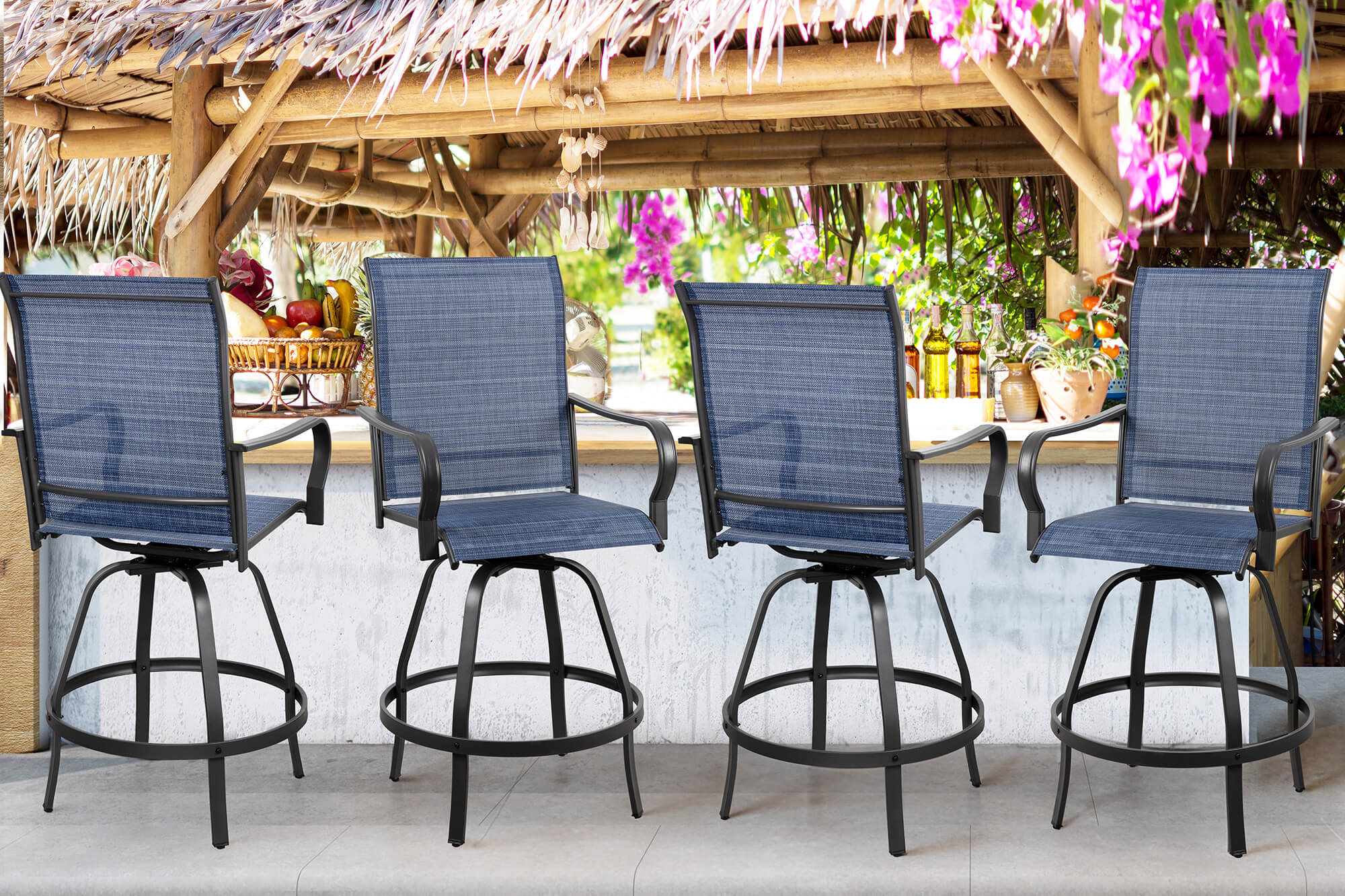 Vongrasig Patio Furniture Outdoor All-Weather Texilene Swivel High Bar Stools Set