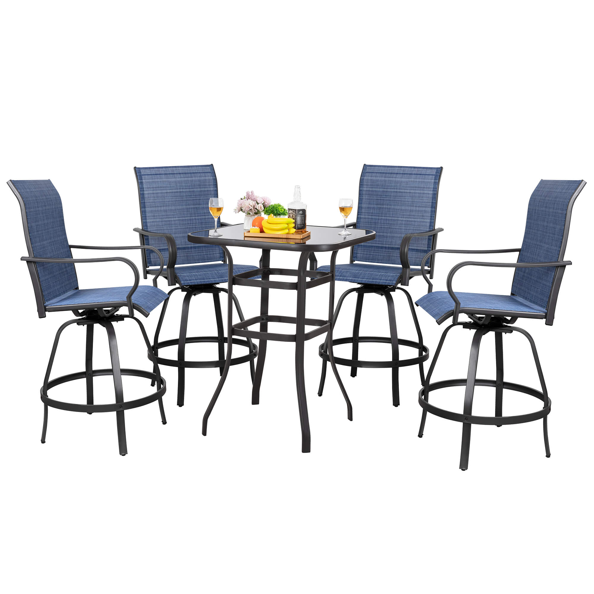 Vongrasig Patio Furniture Outdoor All-Weather Texilene Swivel High Bar Stools Set