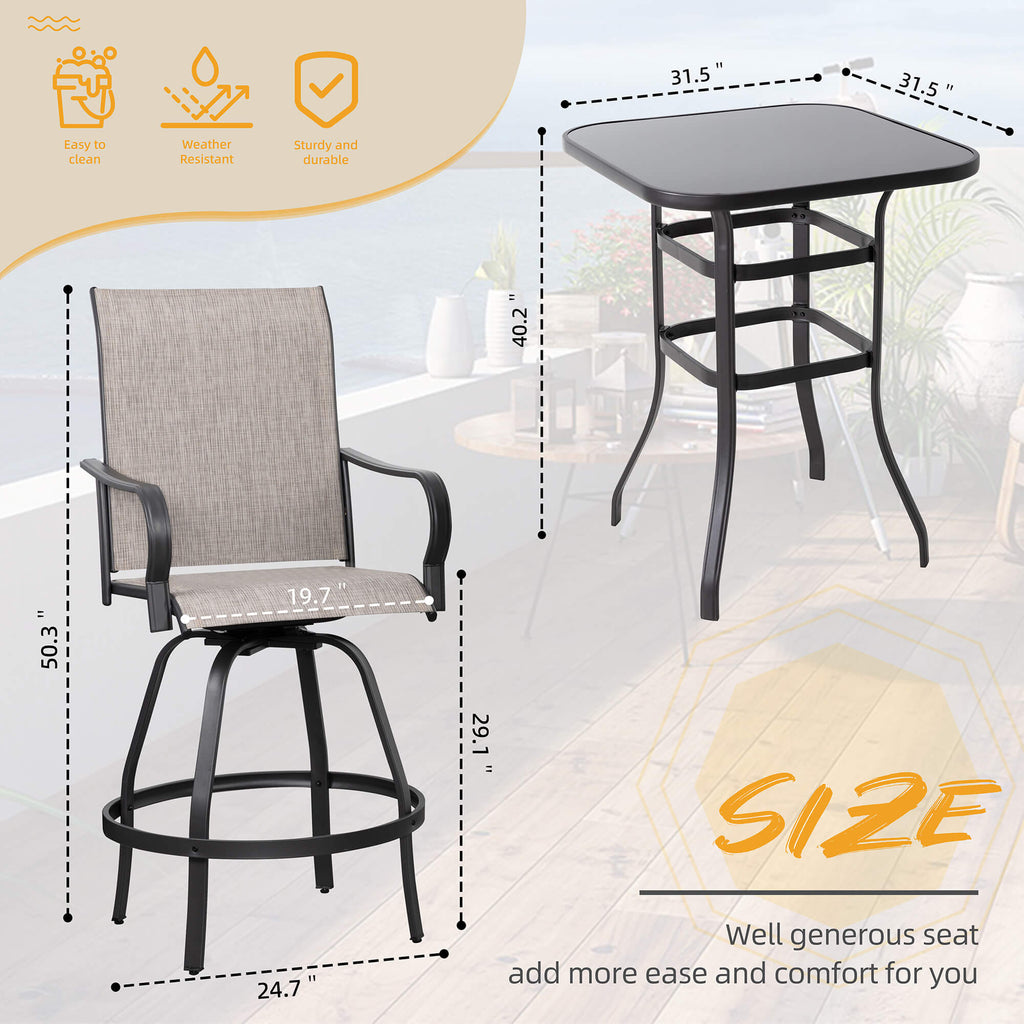 Vongrasig Patio Furniture Outdoor All-Weather Texilene Swivel High Bar Stools Set