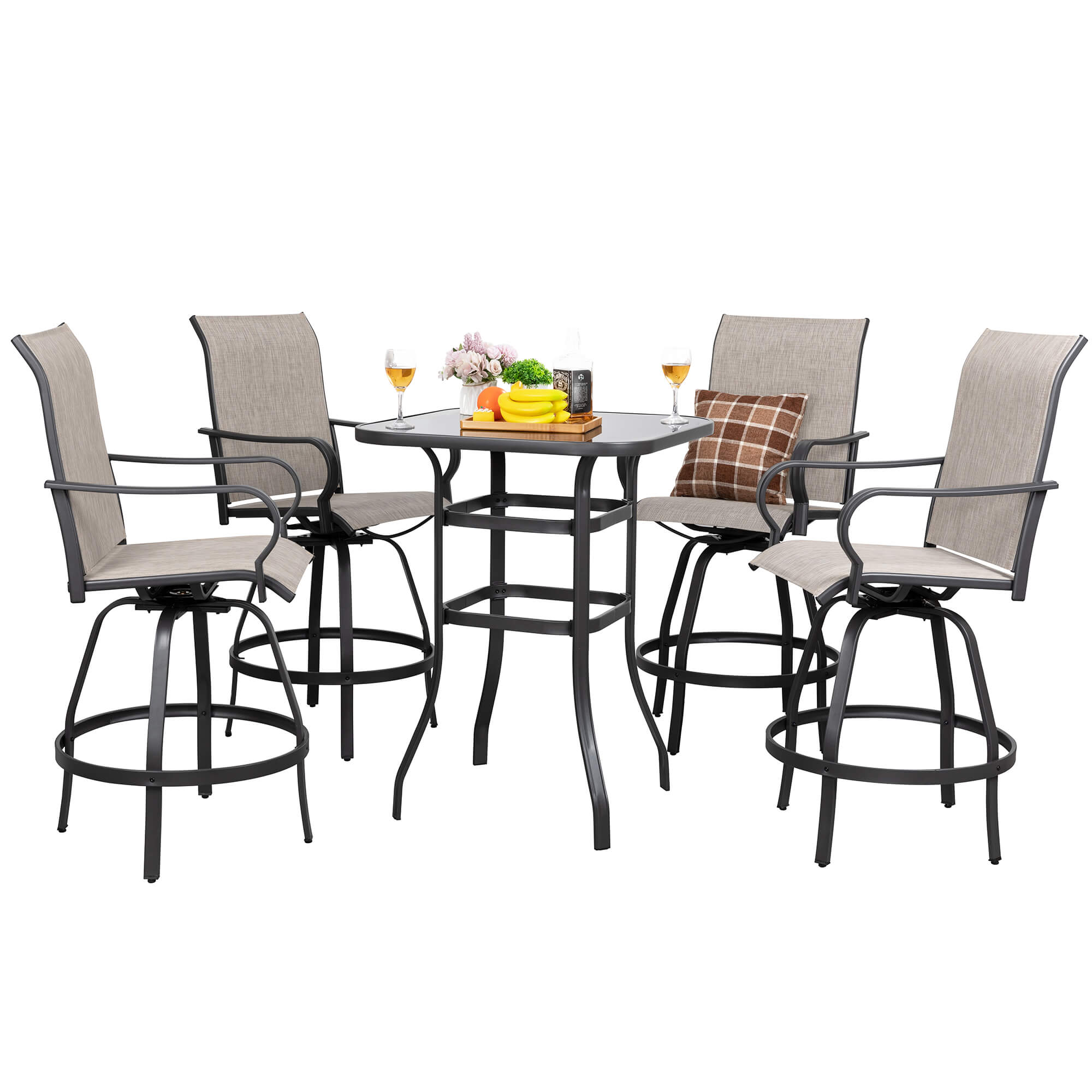 Vongrasig Patio Furniture Outdoor All-Weather Texilene Swivel High Bar Stools Set