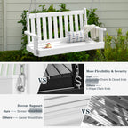 Walsunny Wooden Hanging Swing Chair Natural Wood 2-Seated Bench Swing with Hanging Chains and Cozy Armrests Patio Porch Swing