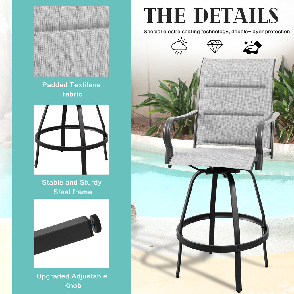Vongrasig 2 Piece Patio Swivel Bar Chairs, All Weather Metal Textile High Swivel Bar Stools Chairs, Outdoor High Top Bistro Set for Backyard, Lawn Garden, Balcony