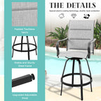 Vongrasig 2 Piece Patio Swivel Bar Chairs, All Weather Metal Textile High Swivel Bar Stools Chairs, Outdoor High Top Bistro Set for Backyard, Lawn Garden, Balcony
