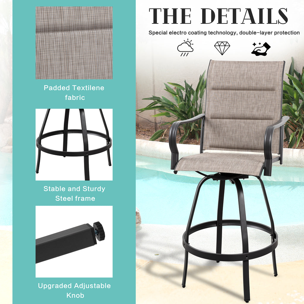 Vongrasig 2 Piece Patio Swivel Bar Chairs, All Weather Metal Textile High Swivel Bar Stools Chairs, Outdoor High Top Bistro Set for Backyard, Lawn Garden, Balcony