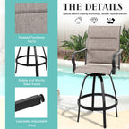Vongrasig 2 Piece Patio Swivel Bar Chairs, All Weather Metal Textile High Swivel Bar Stools Chairs, Outdoor High Top Bistro Set for Backyard, Lawn Garden, Balcony