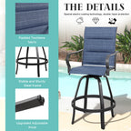 Vongrasig 2 Piece Patio Swivel Bar Chairs, All Weather Metal Textile High Swivel Bar Stools Chairs, Outdoor High Top Bistro Set for Backyard, Lawn Garden, Balcony