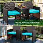 Vongrasig Patio Rattan Conversation Set Seat Sofa Cushioned Loveseat Table Chairs Dark Blue