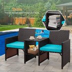 Vongrasig Patio Rattan Conversation Set Seat Sofa Cushioned Loveseat Table Chairs Dark Blue