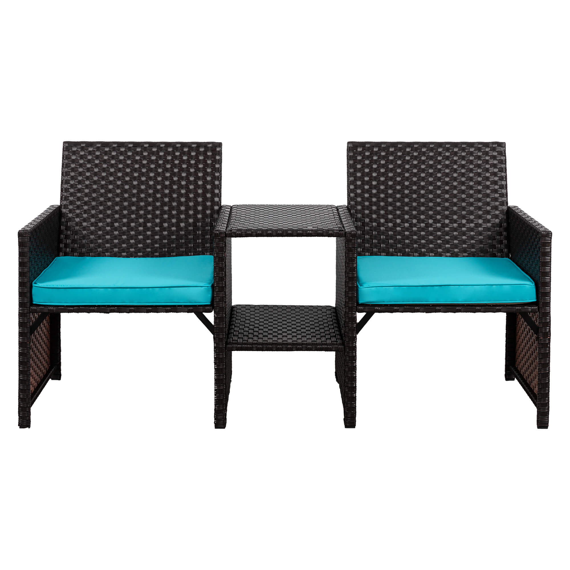 Vongrasig Patio Rattan Conversation Set Seat Sofa Cushioned Loveseat Table Chairs Dark Blue