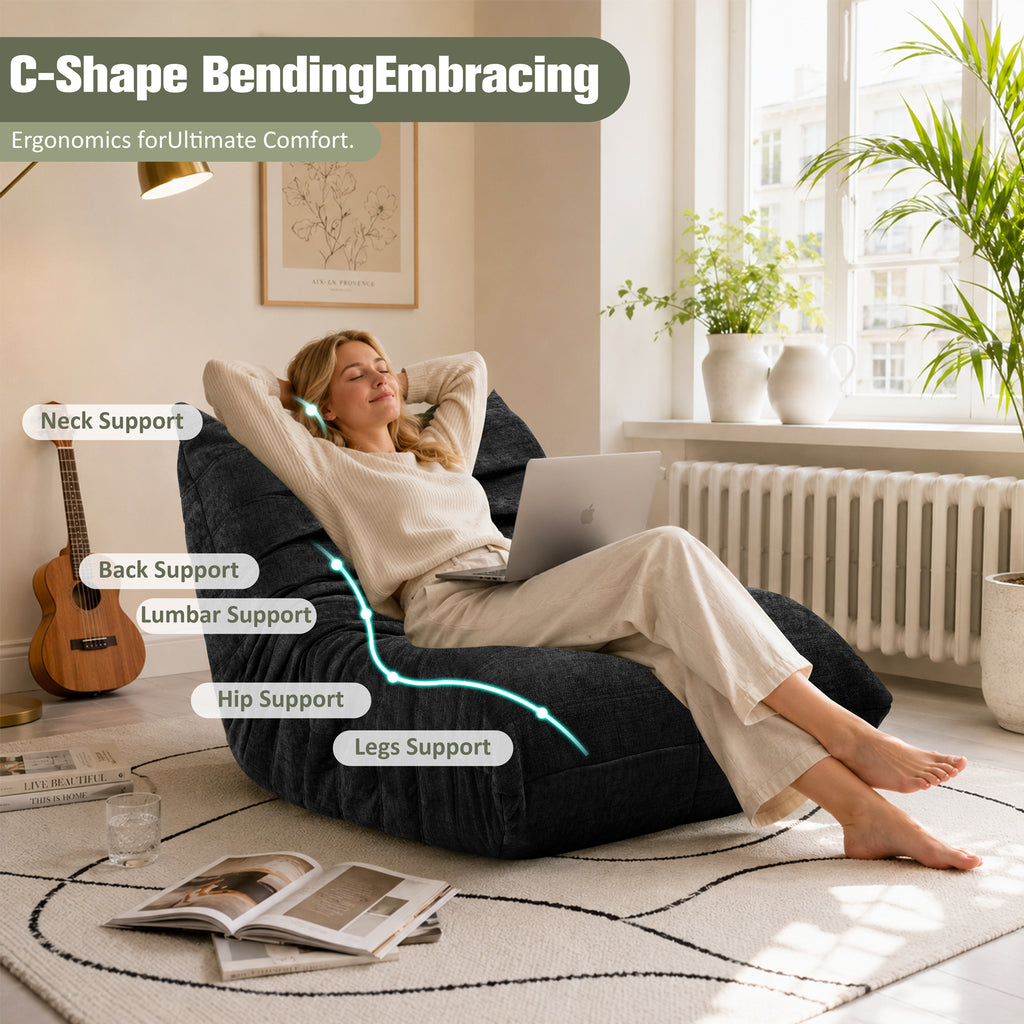 Vongrasig Bean Bag Chair for Adults, Line Fabric Lazy Sofa Couch, Memory Foam Filled Bean Bag Lounge Chair Perfect for Living Room, Bedroom and Office