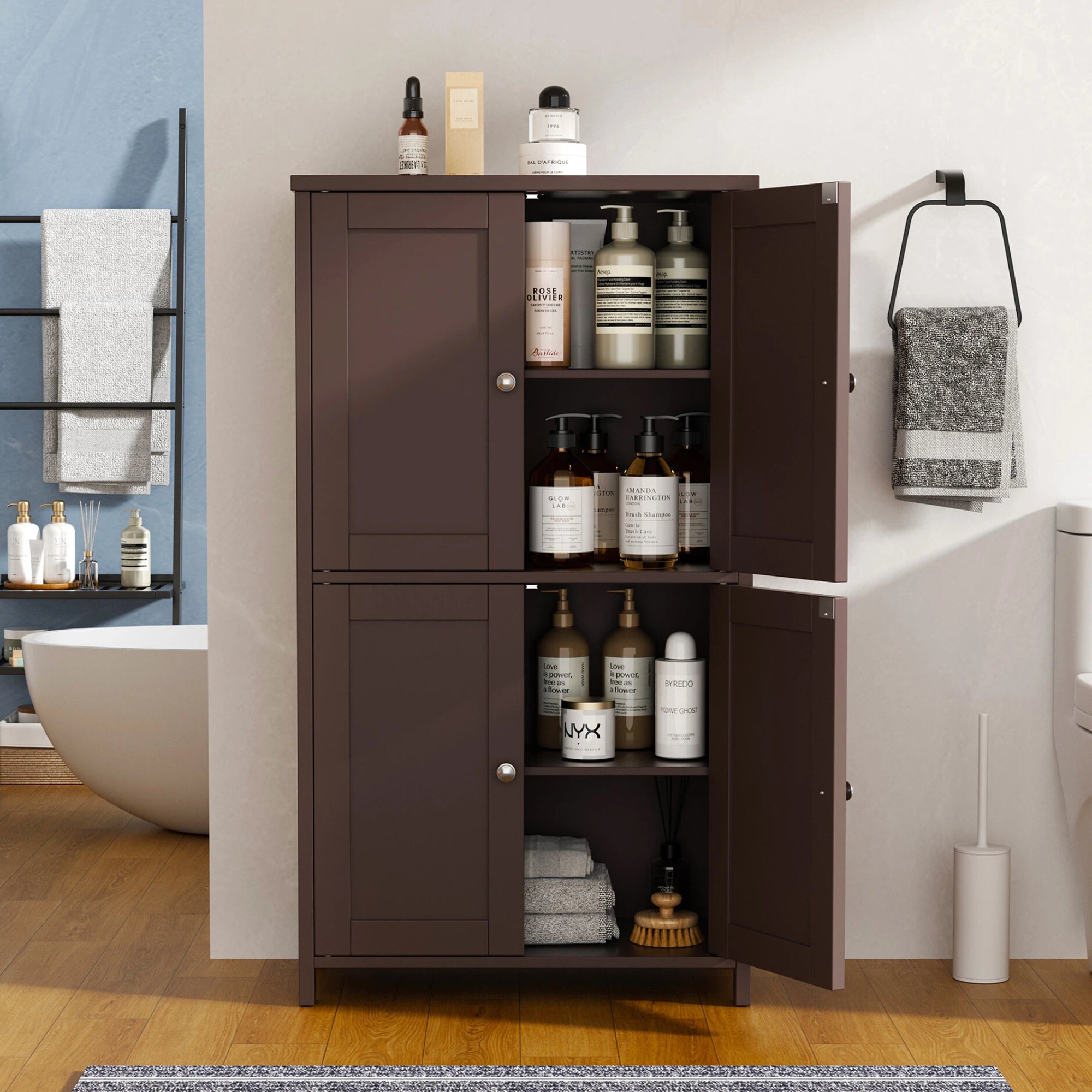 Vongrasig 42.6" Bathroom Storage Cabinet, Modern Floor Cabinet with Doors and Adjustable Shelves, Freestanding Accent Organizer Cupboard for Living Room, Entryway, Kitchen