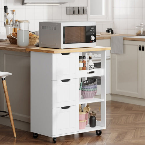 Walsunny 26.57¡®¡¯ Rolling Kitchen Island Storage & Bar Cart with Solid Wood Top#color_white (7278481932464)