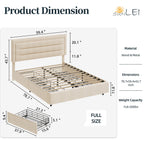 Walsunny Bed Frame with 4 Storage Drawee, Platform Bed with Upholstered Modern Geometric Lines Headboard, Solid Wood Slats Support (7504162390192)
