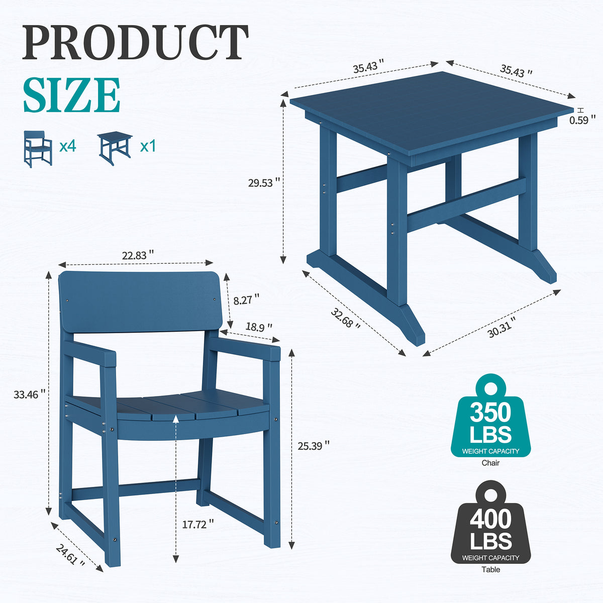 Vongrasig 5 Pieces Patio Dining Set, All Weather Outdoor HDPE Dining Furniture Set with Table and Chairs for 4, Garden Patio Furniture Set for Lawn, Backyard, Poolside