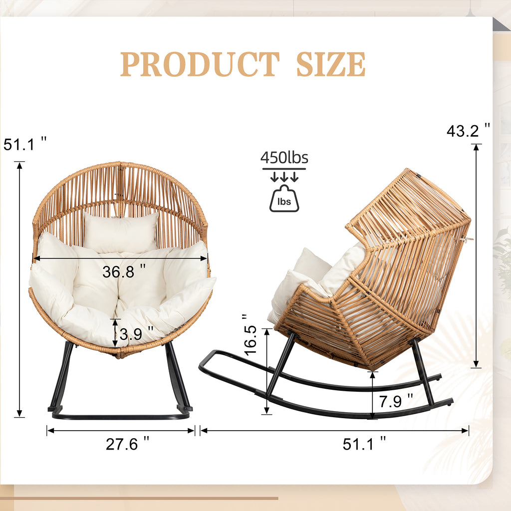 Vongrasig Outdoor Wicker Egg Chair PE Rattan Chair with Cushion, Oversized Patio Lounge Chair for Outdoor, Indoor, Balcony, Backyard, Garden