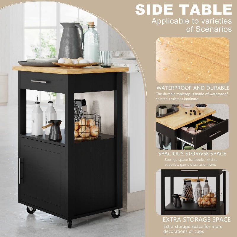Walsunny Rolling Kitchen Island With Solid Wood Top #color_black