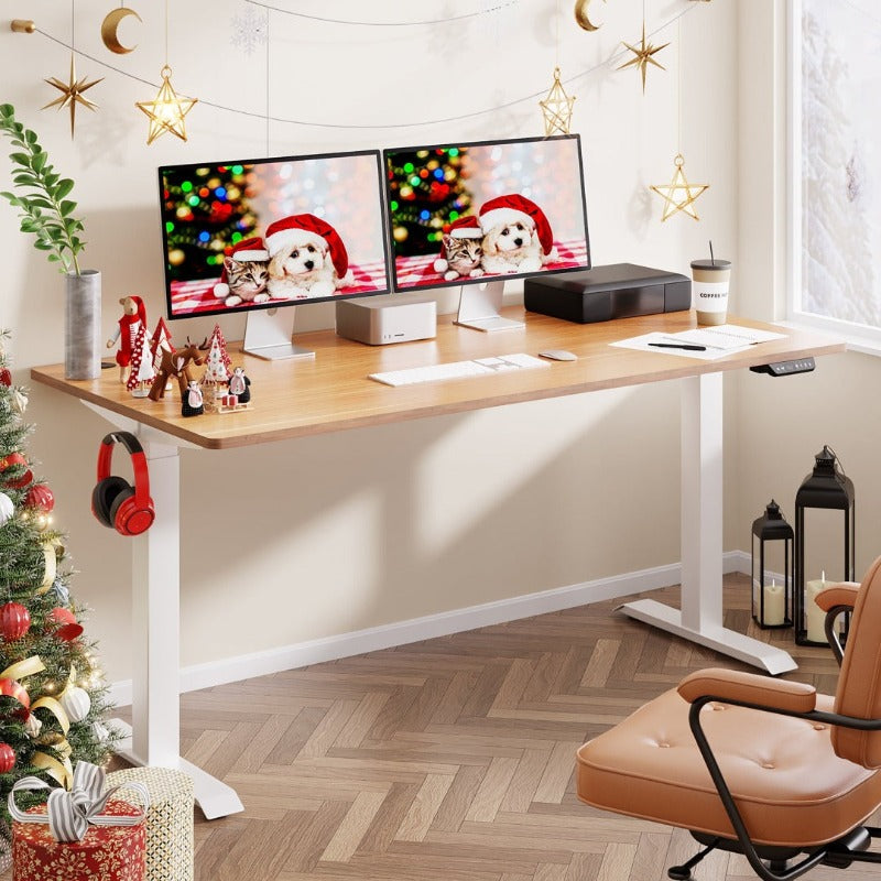 Walsunny White Electric Height Adjustable Standing Desk#color_walnut 