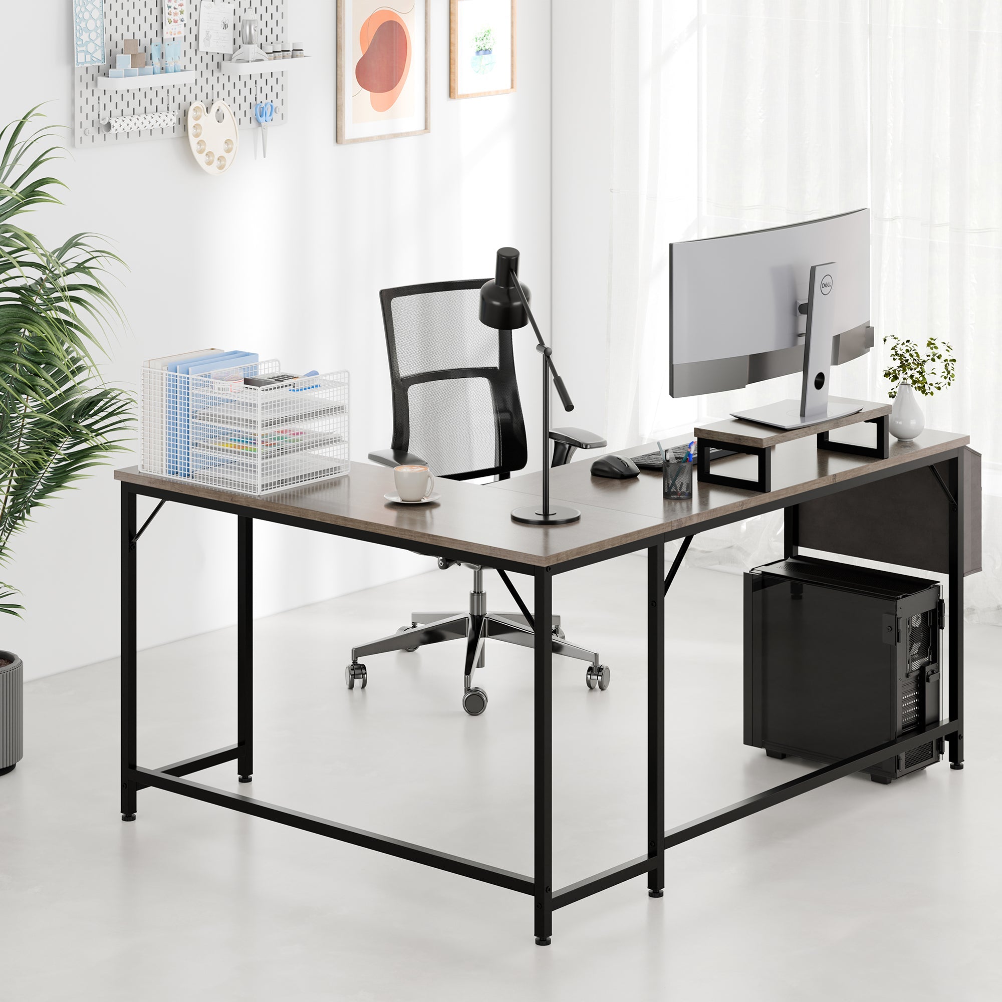 Walsunny 55 inch Home Office Desk with Storage Bag, Study Workstation Modern Simple Design, Student Writing Desk, Office Working Desk, Gray (7346039357616)