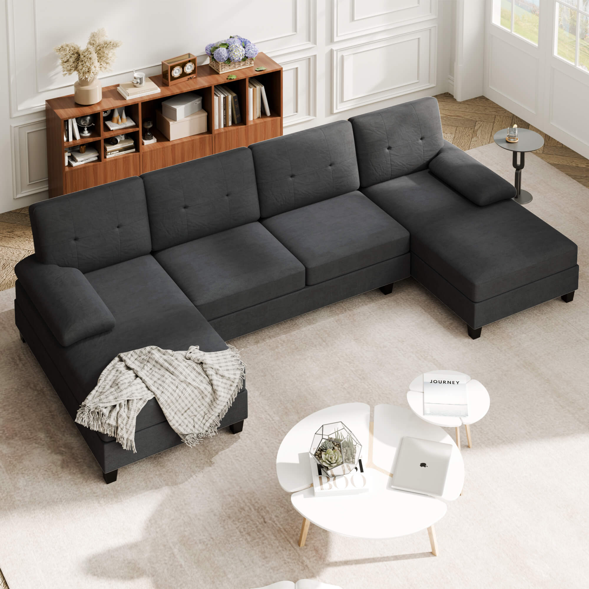 WALSUNNY 106'' Sectional Sofa Couches #color_black