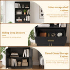 Vongrasig 71” Tall Bookshelf, Wood Bookcase with 1 Drawer & 2 Doors, 6 Tier Bookshelf with Storage, Display Book Shelf with Adjustable Shelf for Home Office, Living Room, Narrow Space