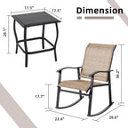 Vongrasig 3 Piece Outdoor Rocking Bistro Set, Textilene Fabric Small Patio Furniture Set, Front Porch Rocker Chairs Conversation Set with Glass Table for Lawn, Garden, Balcony, Poolside