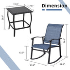 Vongrasig 3 Piece Outdoor Rocking Bistro Set, Textilene Fabric Small Patio Furniture Set, Front Porch Rocker Chairs Conversation Set with Glass Table for Lawn, Garden, Balcony, Poolside