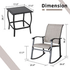 Vongrasig 3 Piece Outdoor Rocking Bistro Set, Textilene Fabric Small Patio Furniture Set, Front Porch Rocker Chairs Conversation Set with Glass Table for Lawn, Garden, Balcony, Poolside