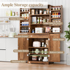 Vongrasig Kitchen Pantry Storage Cabinet with Barn Doors, Drawer and Adjustable Shelves, 6-Tier Tall Rustic Wood Cupboard Locker for Kitchen, Dining Room, Living Room, Bathroom