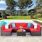 Vongrasig Patio Furniture Sets, Outdoor Patio Set Sectional Sofa, All-Weather PE Rattan Outdoor Couch with Ottoman, Glass Table for Garden, Backyard, Porch