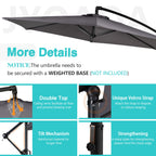 Walsunny Patio Offset Umbrella Easy Tilt Adjustment,Crank and Cross Base, Outdoor Cantilever Hanging Umbrella with 8 Ribs (7504185786544)