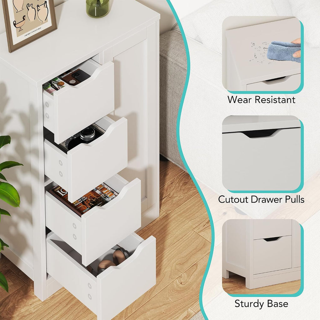 Vongrasig Bathroom Floor Storage Cabinet, Wooden Storage Organizer with 4 Drawers and 1 Door, Freestanding Pantry Cabinet with Adjustable Shelves for Bathroom, Living Room, Kitchen, Entryway