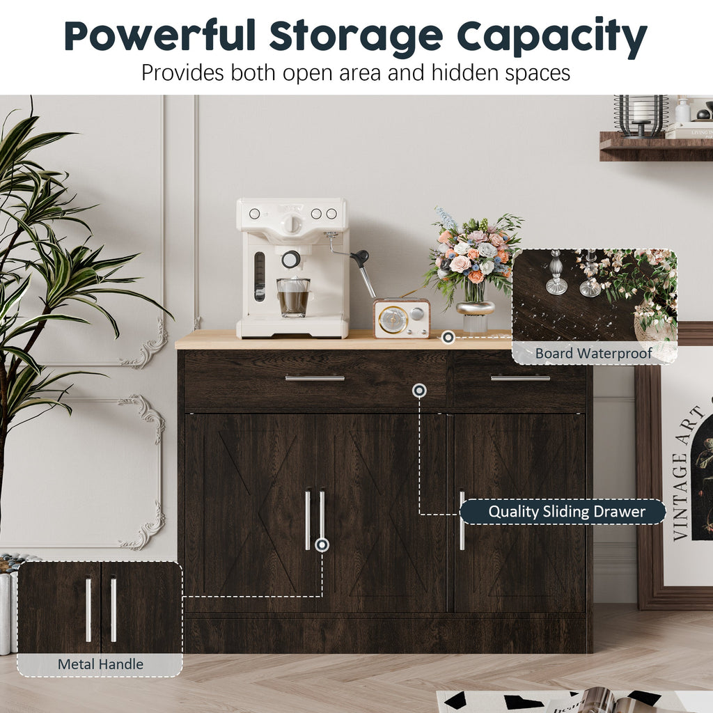 Walsunny Kitchen Buffet Sideboard Cabinet with Adjustable Shelf,Wooden Storage Cabinet with 3 Doors and 2 Drawers,Modern Farmhouse Coffee Bar Cabinet with Storage for Kitchen/Living Room (7612679061680)