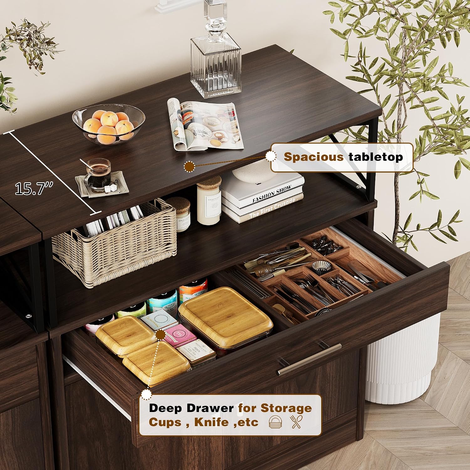 Vongrasig Farmhouse Coffee Bar Cabinet, Small Sideboard Buffet with Storage, Modern Kitchen Storage Cabinet with 1 Drawer and 2 Doors for Kitchen, Dining Room