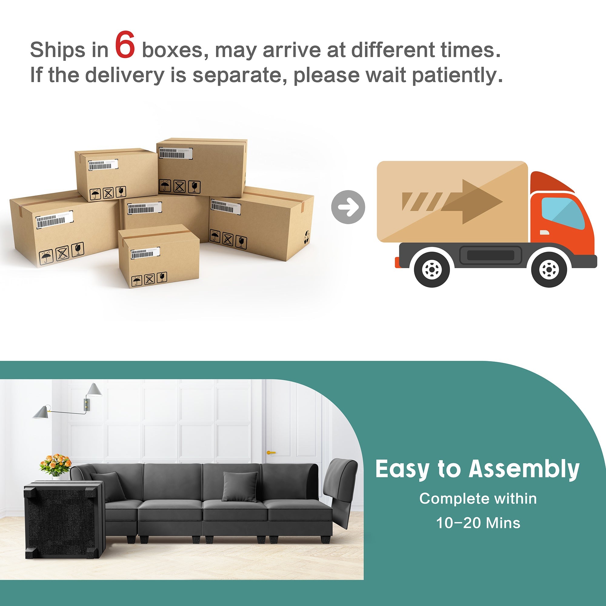 Walsunny  U-Shape Convertible Sectional Sofa Couch with 6 Seats
#color_dark-grey