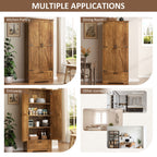 Vongrasig Kitchen Pantry Storage Cabinet with Barn Doors, Drawer and Adjustable Shelves, 4-Tier Tall Rustic Wood Cupboard Locker for Kitchen, Living Room, Bathroom, Dining Room