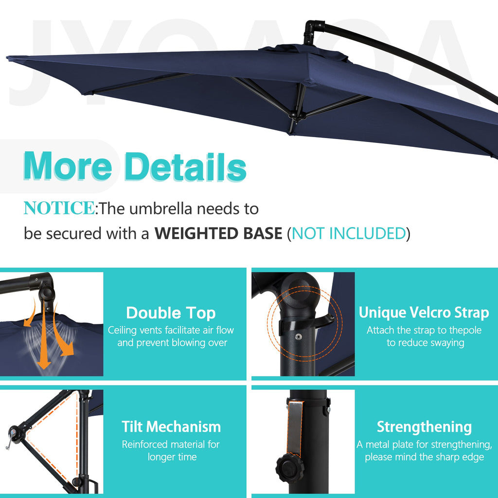 Walsunny Patio Offset Umbrella Easy Tilt Adjustment,Crank and Cross Base, Outdoor Cantilever Hanging Umbrella with 8 Ribs (7504185786544)