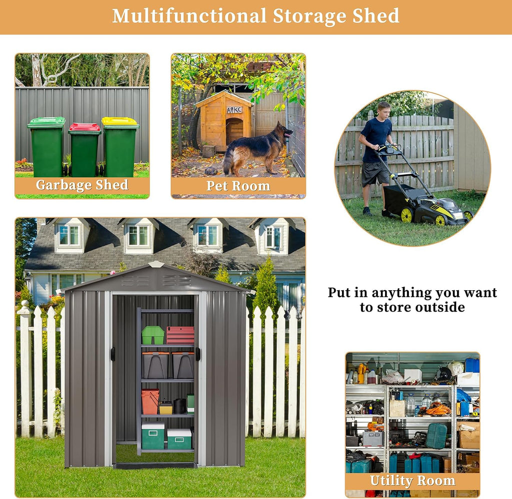 Vongrasig 6x4 FT Outdoor Storage Shed, Metal Graden Shed with Window and Lockable Door, All-Weather Tool Shed for Backyard Garden Patio Lawn