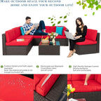 Vongrasig Patio Furniture Sets, Outdoor Patio Set Sectional Sofa, All-Weather PE Rattan Outdoor Couch with Ottoman, Glass Table for Garden, Backyard, Porch