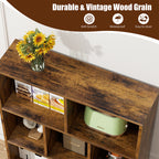 Vongrasig 7 Cube Bookshelf, 3 Tier Mid-Century Modern Bookcase with Legs, Wooden Bookshelf Storage Organizer Display Bookcase for Bedroom, Living Room, Office, Rustic