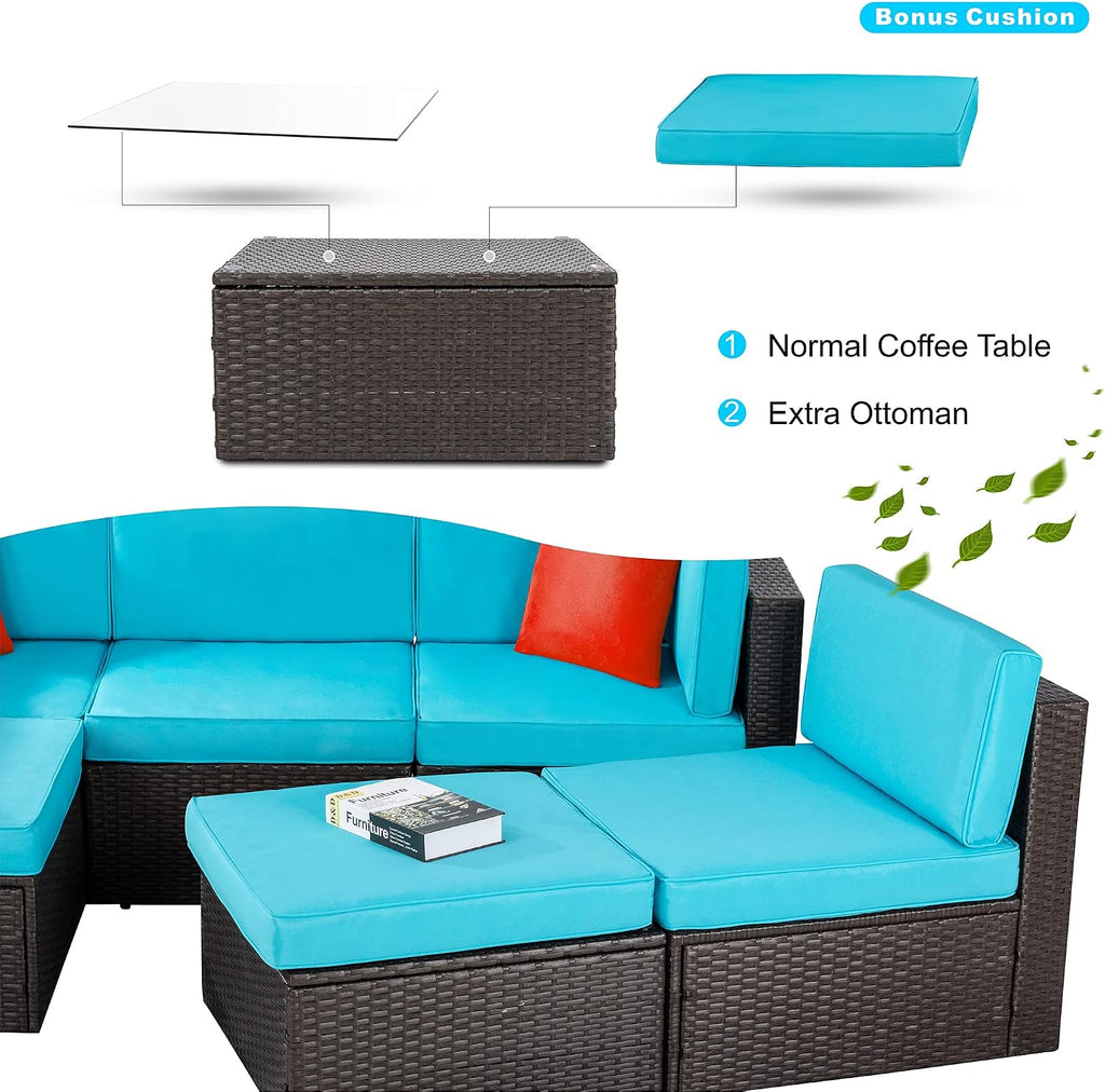 Vongrasig Patio Furniture Sets, Outdoor Patio Set Sectional Sofa, All-Weather PE Rattan Outdoor Couch with Ottoman, Glass Table for Garden, Backyard, Porch