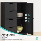 Vongrasig Bathroom Floor Storage Cabinet, Wooden Storage Organizer with 4 Drawers and 1 Door, Freestanding Pantry Cabinet with Adjustable Shelves for Bathroom, Living Room, Kitchen, Entryway