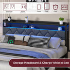 Walsunny Bed Frame with Led Light and 2 Drawers Metal Platform Bed with Button Tufted Headboard Strong Metal Slats (7504175136944)