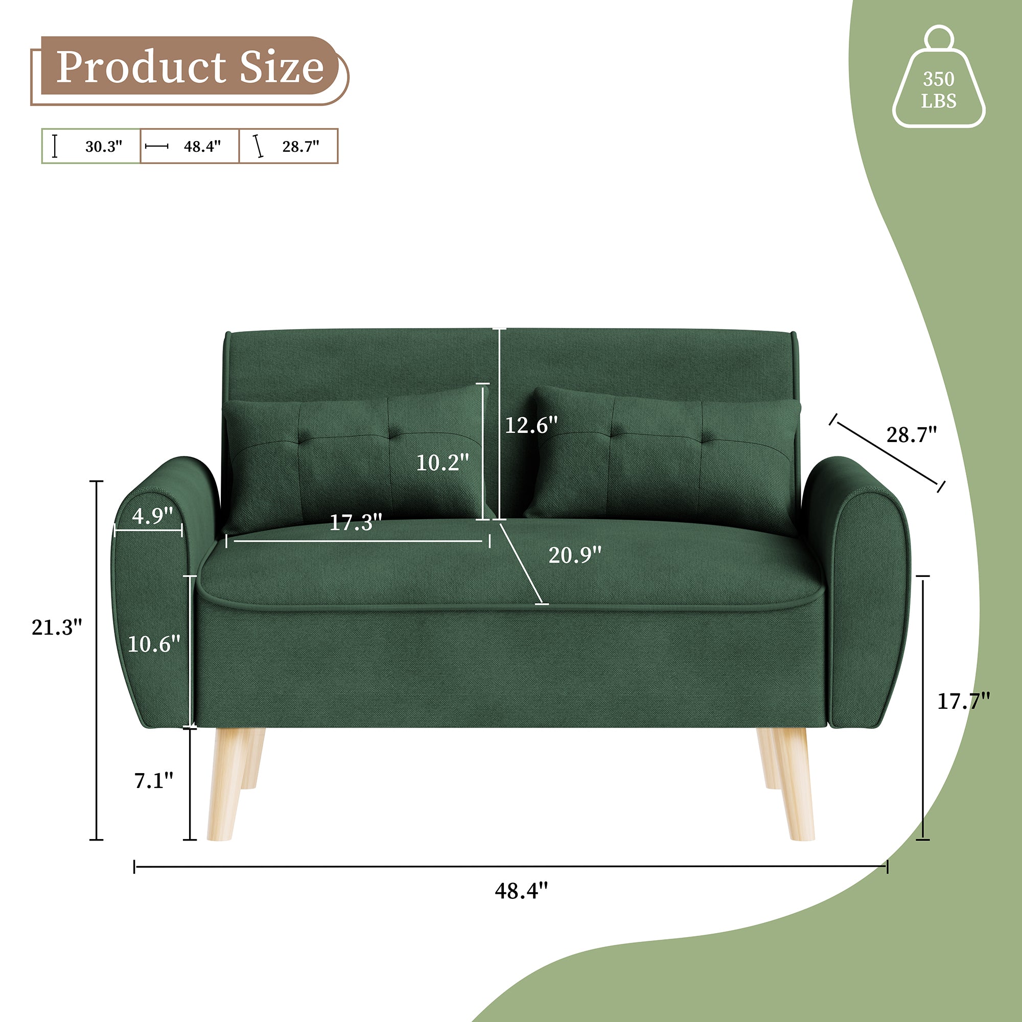 Vongrasig 48" Small Modern Loveseat Sofa, Mid Century Soft Corduroy Fabric 3-Seat Sofa Couch Tufted with Back Cushions and Tapered Legs for Living Room, Bedroom and Small Space