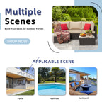 Vongrasig 5 Piece Patio Furniture Sets, Outdoor Patio Set Sectional Sofa, All-Weather PE Rattan Outdoor Couch with Ottoman, Glass Table for Garden, Backyard, Porch, Beige
