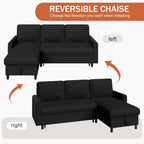 Vongrasig Sleeper Sofa with Storage for Small Space, Convertible Small Pull Out Couch with Storage Chaise, L Shaped Sectional Sofa Bed for Apartment, Guest Room, Black Corduroy